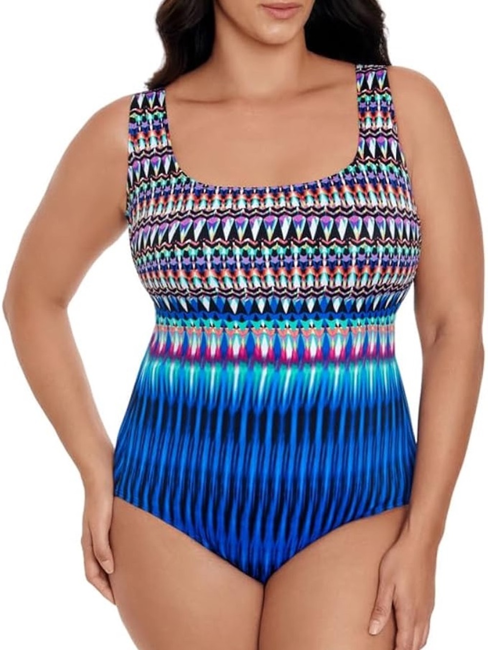 GREAT LENGTHS Blue Multi-Color Strappy Back One-Piece Swimsuit